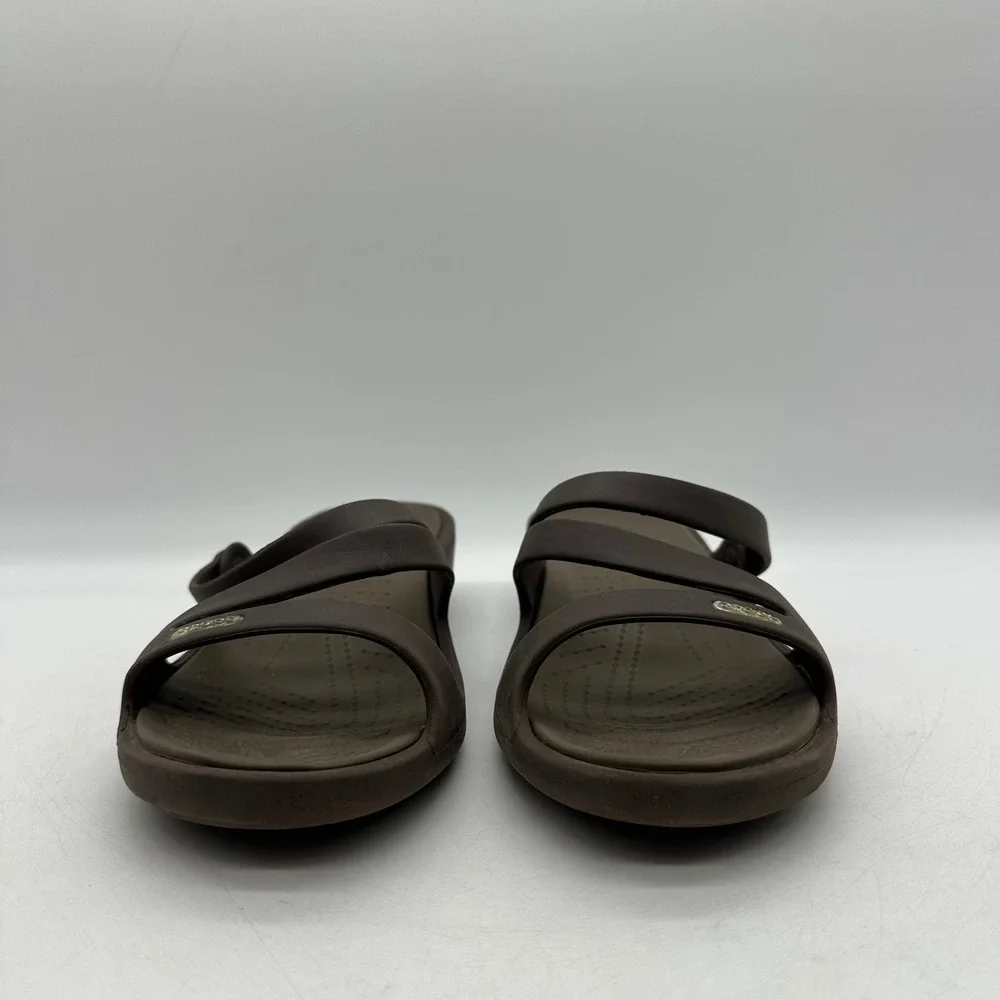 Crocs Patricia Womens Size 9 Brown Wedge Sandals Slip On tri-strap Comfort Shoes